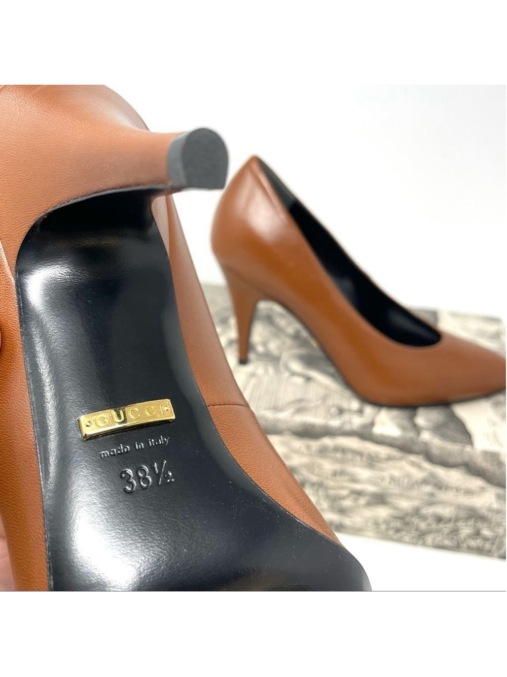 NEW Authentic Gucci Brown Vamp High Heel Leather Pumps 38.5 - Picture 9 of 10